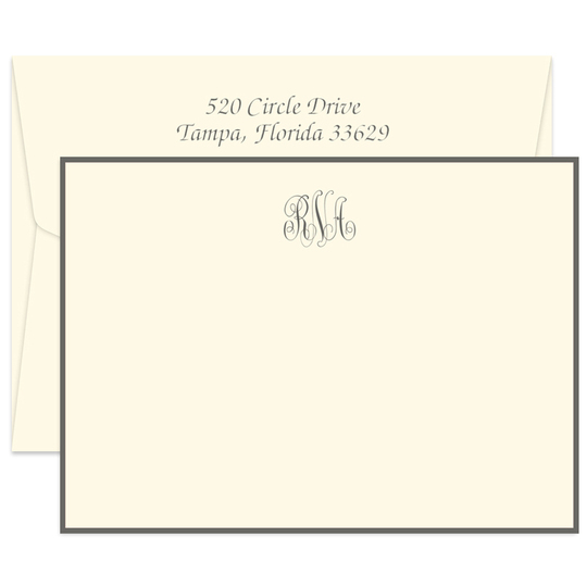 Triple Thick Classic Monogram Border Flat Note Cards - Raised Ink